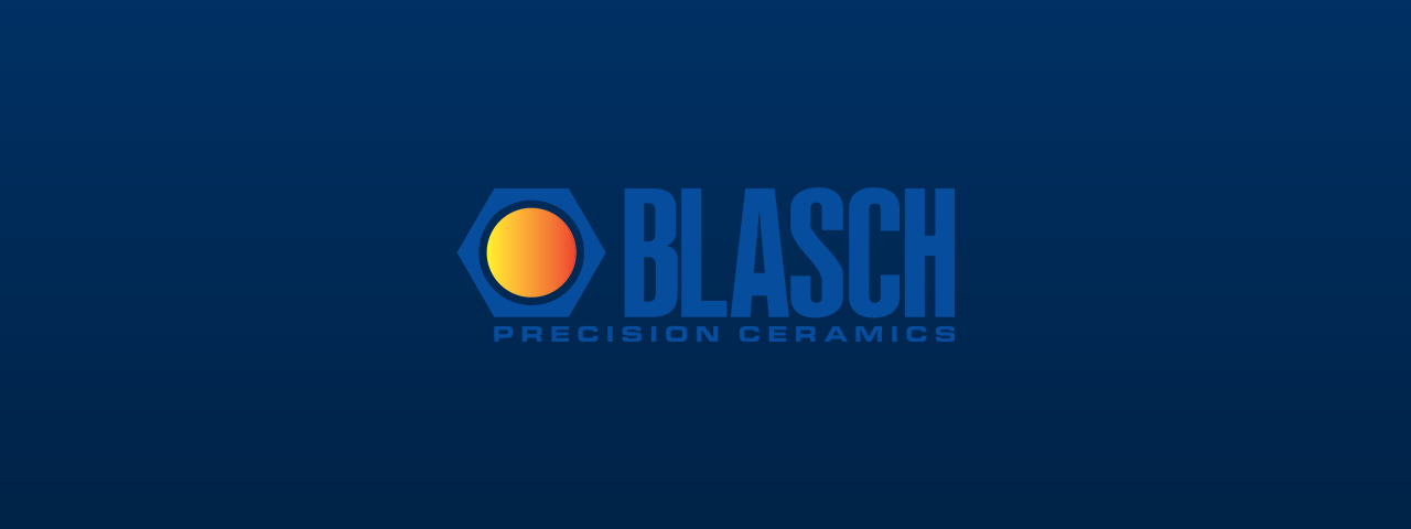 A dark blue gradient background with the Blasch Precision Ceramics logo on top